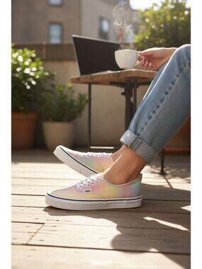 VANS Authentic Low Top Pastel Tie Dye Rainbow Canvas Shoes Women’s 8 Men's 6.5